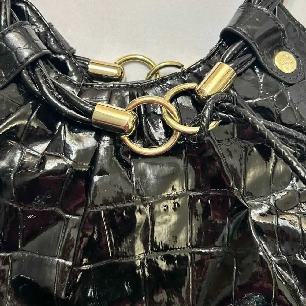 Relic Brand Hobo Black Bag Faux Patent Shiny Crocodile Leather Shoulder Purse